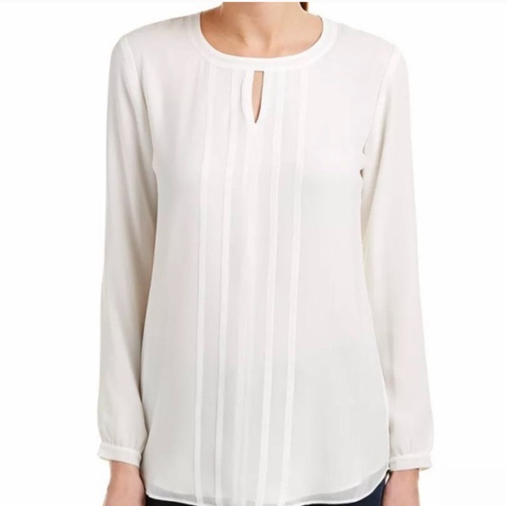 Cabi Elegant White Women's Long Sleeve Chiffon Top Size Medium